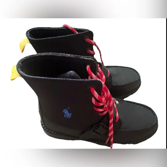 Polo by Ralph Lauren Black and Red Boots with Leather Upper NWOT - Picture 3 of 6